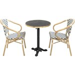 Ensemble table de terrasse marbre noir et 2 chaises bleu