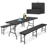 Ensemble de tente à bière pliable en plastique table + 2 bancs avec poignées de transport salon de jardin ... Ensemble de tente à bière pliable en plastique table + 2 bancs avec poignées de transport salon de jardin ...