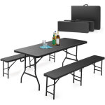 Ensemble de tente � bi�re pliable en plastique table + 2 bancs avec poign�es de transport salon de jardin ...