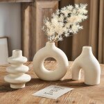 Ensemble de trois vases en c�ramique beige, style boh�me moderne, adapt� � la d�coration de la maison, ...