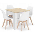 Ensemble valora table 80x80 sonoma + 4 chaises rikx blanches