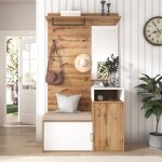 Ensemble vestiaire - porte - manteau mural avec 4 patres, miroir, armoire  chaussures - 105x40x191. ...