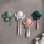 4 pices porte - brosse  dents en plastique mural