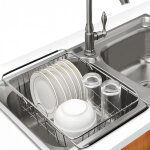 Gouttoir à vaisselle extensible, acier inoxydable antirouille sur le panier de l'évier, égouttoir à vaisselle ... Gouttoir à vaisselle extensible, acier inoxydable antirouille sur le panier de l'évier, égouttoir à vaisselle ...