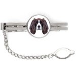 pagneul springer anglais - pince  cravate gomtrique avec photo et inscription art - dog