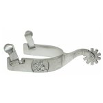 Eperons amricains en acier satin au design reprsentant la scne top reining