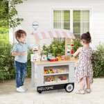 Epicerie enfant en bois avec 30 pcs accessoires marchande avec auvent sup�rieur & poign�e de pouss�e ...