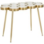 Epikasa - table console mf623, mtal, mdf, verre, or, 100x55x70 cm