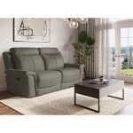 Deco in paris - canap 3 places relax lectrique en cuir gris ernest
