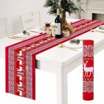 Chemin de table de nol, chemins de table en lin rouge avec motif renne blanc, antidrapant, 28 x 274, ...
