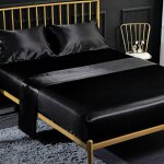 Ensemble 4 pices de draps de lit en satin couleur unie 1 x drap housse 198203 cm 2 personnes avec grand ...