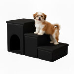 Escalier chien relaxdays, 3 marches, niche & rangement, 43�75�33 cm, pliable, rampe lit / canap�, noir ...