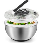 [jamais utilis] essoreuse  salade 3, 5l en acier inoxydable grande, panier a salade avec couvercle, ...