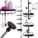 �tag�re d'angle de salle de bain, t�lescopique, r�glable, pour douche, 4 �tag�res, robuste