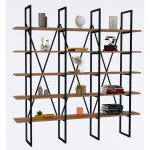 tagre bibliothque bois clair et mtal noir bekerla 120cm