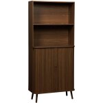 Etagre bibliothque scandinave. 2 portes coulissantes. 4 niveaux. effet bois rainur. l 80 x p 45 x ...