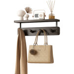 �tag�re de cintres mural en bois - avec 4 crochets - 40 cm de long - noir - stable et solide - design ...