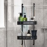 �tag�re de douche en aluminium extra large 2 serviteur de douche sans per�age � suspendre etagere porte ...