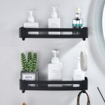 Etagere douche noir etagere salle de bain sans percage panier murale de douche en aluminium tablette ...
