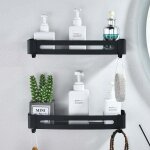 Etagere douche noir etagere salle de bain sans percage panier murale de douche en aluminium tablette ...
