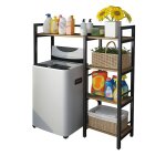 Etag�re m�tallique dessus de machine � laver - meuble universel buanderie en m�tal noir et bois - h 134 ...