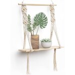 Etagere murale bois macram boheme deco plantes simple houppe manuel tiss chambre salon wc etagere suspendue ...