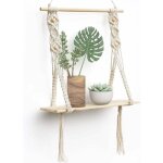 Etagere murale bois macram� boheme deco plantes simple houppe manuel tiss� chambre salon wc etagere suspendue ...