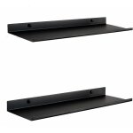 Etagere murale flottante noire set 2 tablette murale metallique 50 cm, fixation invisible pour livres, ...