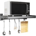 �tag�re murale pour four � micro - ondes, support de casseroles en acier inoxydable avec crochets coulissants ...