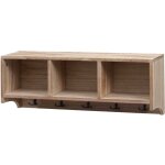 tagre murale porte - manteau mural 3 compartiments et 5 crochets 30x80x20 cm bois marron 040008655