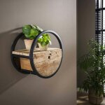 Pier import - etagère murale ronde bois recyclé brut 1 tiroir d40 cm cyclades Pier import - etagère murale ronde bois recyclé brut 1 tiroir d40 cm cyclades