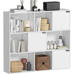 �tag�re de rangement 9 cubes avec portes et compartiments ouverts, meuble biblioth�que blanc 106x24x95 ...