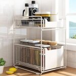 Etagere de rangement sous evier rack 2 niveaux, avec tiroir coulissant pour cuisine et salle de bain