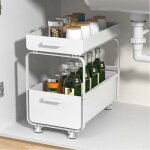 Etagere de rangement sous evier rack avec tiroir coulissant pour cuisine et salle de bain - 2 niveaux ...
