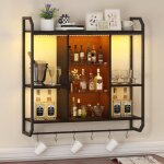 �tag�re � vin murale en m�tal avec led, porte bouteille de vin mural, �tages r�glables en bois et verre, ...
