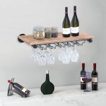 �tag�re � vin avec support en verre - support mural en bois - porte - bouteille de vin - �tag�re � bouteilles ...