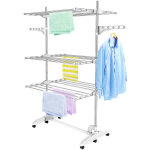 Todeco - etendoir à linge, etendage à linge, 3 étagères, blanc, avec ailes, matériau: tubes en acier ... Todeco - etendoir à linge, etendage à linge, 3 étagères, blanc, avec ailes, matériau: tubes en acier ...