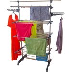 Etendoir pliable sur roulettes - 4 niv - barre t�lescopique - acier - h168 cm - 10 cintres - 20 pinces ...