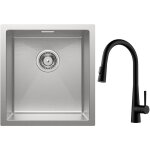 vier 1 bac 40x44cm vier inox vier de cuisine bross + mitigeur de cuisine avec douchette extractible, ...