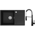 Evier 1 bac avec egouttoir, evier de cuisine en quartz et résine 78x45cm evier noir + noir mitigeur cuisine ... Evier 1 bac avec egouttoir, evier de cuisine en quartz et résine 78x45cm evier noir + noir mitigeur cuisine ...