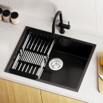 vier 1 bac en inox 60 x 44 x 20 cm vier cuisine gris - noir avec gouttoir panier et ensemble de drainage ...