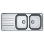 Evier 2 bacs avec gouttoir flash fln 621 - en inox - dimensions: 116x50 cm - livr avec siphon