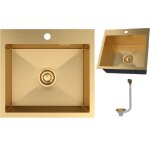 �vier de cuisine en acier inoxydable dor� 1 bac - �gouttoir 48x45 cm - montage encastr� - siphon et fixations ...