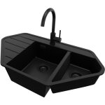 Primagran - evier d'angle en granit 90x50cm, lavabo cuisine 1, 5 bacs + kit de vidage + accessoire, vier ...