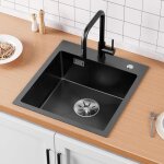 Cecipa - evier cuisine 1 bac 45x48cm, Évier noir anthracite en acier inoxydable, lavabo cuisine pour ... Cecipa - evier cuisine 1 bac 45x48cm, Évier noir anthracite en acier inoxydable, lavabo cuisine pour ...