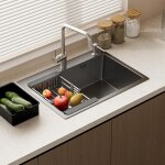 �vier de cuisine 1 bac en acier inoxydable 68x45 cm satnew, �vier encastrable, trous pour robinets et ...