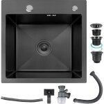 Brisunshine - evier cuisine 1 bac avec egouttoir, evier inox vier de cuisine noir moderne avec trop ...