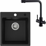 Cecipa - evier cuisine 1 bac granit 40x45cm + robinet 3 voies, evier noir, vier de granit rectangulaire, ...