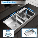 �vier de cuisine avec 2 plateaux, �vier encastr�, rectangulaire, avec �gouttoir, acier inoxydable, double ...