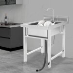 �vier de cuisine en acier inoxydable - 1 bac - multifonction - avec robinet chaud et froid - lavabo autoportan ...